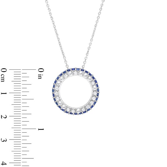 White Lab-Created Sapphire and Blue Lab-Created Sapphire Double Row Circle Pendant in Sterling Silver