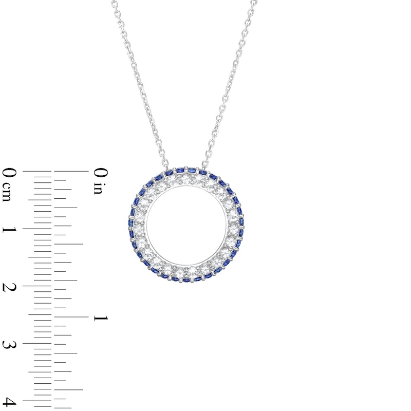 White Lab-Created Sapphire and Blue Lab-Created Sapphire Double Row Circle Pendant in Sterling Silver|Peoples Jewellers