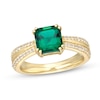 7.0mm Asscher-Cut Lab-Created Emerald and White Lab-Created Sapphire Edge Ring in 10K Gold