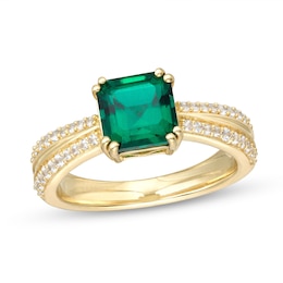 7.0mm Asscher-Cut Lab-Created Emerald and White Lab-Created Sapphire Edge Ring in 10K Gold
