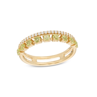 Peridot and White Lab-Created Sapphire Split Double Row Ring in 10K Gold