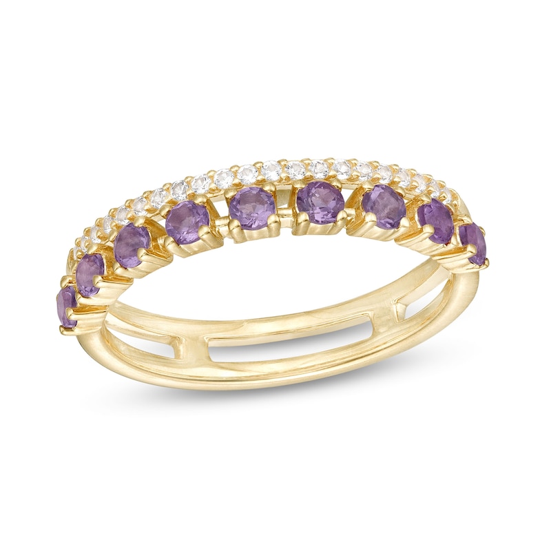 Amethyst and White Lab-Created Sapphire Split Double Row Band in 10K Gold|Peoples Jewellers