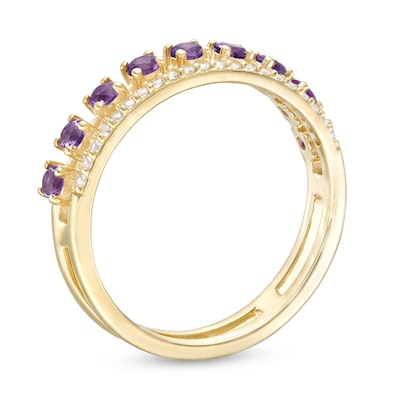 Amethyst and White Lab-Created Sapphire Split Double Row Band in 10K Gold