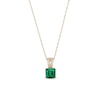 Thumbnail Image 1 of 7.0mm Asscher-Cut Lab-Created Emerald and White Lab-Created Sapphire &quot;V&quot; Pendant in 10K Gold