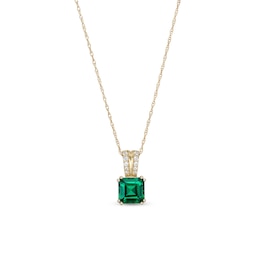 7.0mm Asscher-Cut Lab-Created Emerald and White Lab-Created Sapphire &quot;V&quot; Pendant in 10K Gold