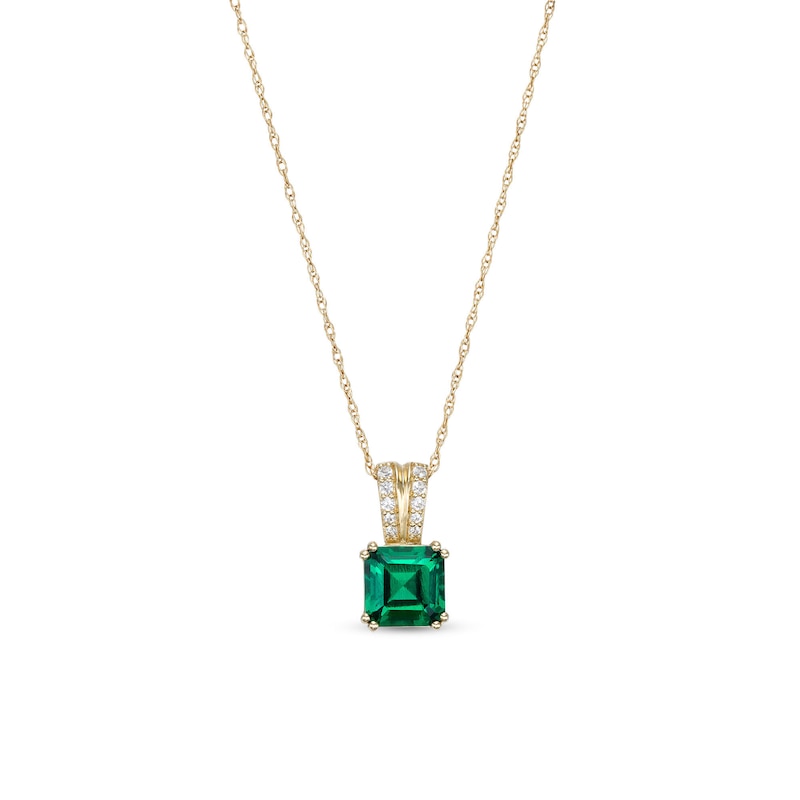 7.0mm Asscher-Cut Lab-Created Emerald and White Lab-Created Sapphire "V" Pendant in 10K Gold|Peoples Jewellers