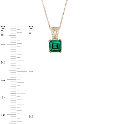 7.0mm Asscher-Cut Lab-Created Emerald and White Lab-Created Sapphire "V" Pendant in 10K Gold