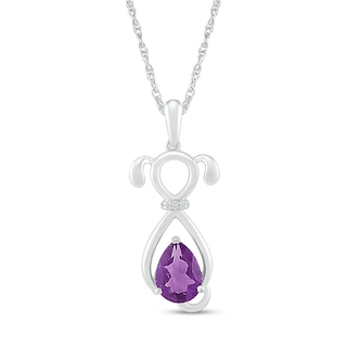 Pear-Shaped Amethyst and Diamond Accent Collar Dog Outline Pendant in Sterling Silver