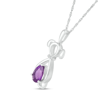 Pear-Shaped Amethyst and Diamond Accent Collar Dog Outline Pendant in Sterling Silver