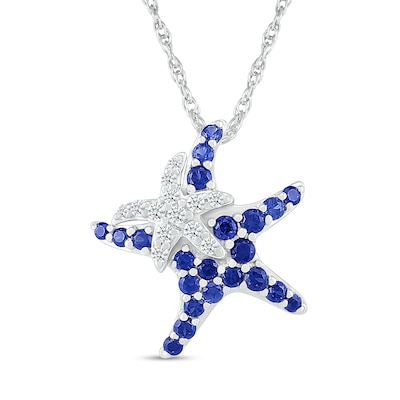 Blue and White Lab-Created Sapphire Motherly Love Starfish Pendant in Sterling Silver