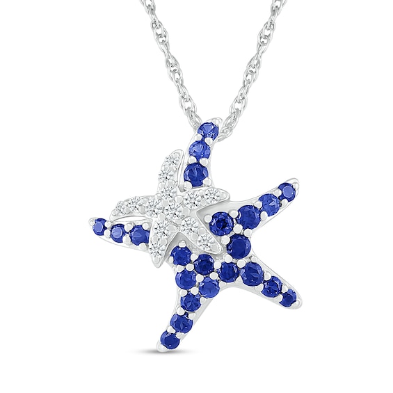 Blue and White Lab-Created Sapphire Motherly Love Starfish Pendant in Sterling Silver