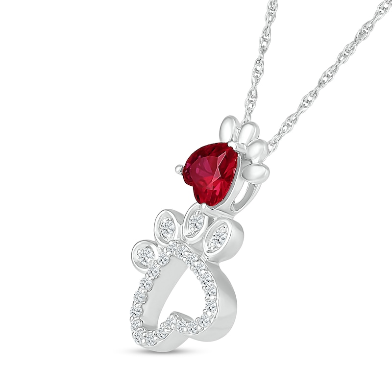 5.0mm Heart-Shaped Lab-Created Ruby and White Lab-Created Sapphire Motherly Love Paw Prints Pendant in Sterling Silver|Peoples Jewellers