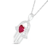 5.0mm Heart-Shaped Lab-Created Ruby and White Lab-Created Sapphire Hamsa Pendant in 10K White Gold