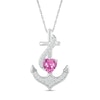 5.0mm Heart-Shaped Pink and White Lab-Created Sapphire Ribbon Overlay Anchor Pendant in Sterling Silver