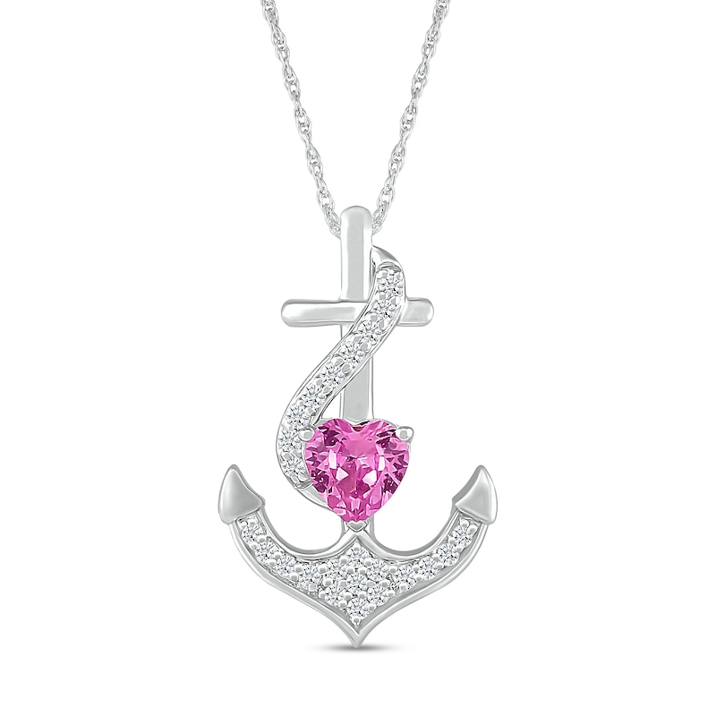 5.0mm Heart-Shaped Pink and White Lab-Created Sapphire Ribbon Overlay Anchor Pendant in Sterling Silver|Peoples Jewellers