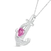 5.0mm Heart-Shaped Pink and White Lab-Created Sapphire Ribbon Overlay Anchor Pendant in Sterling Silver