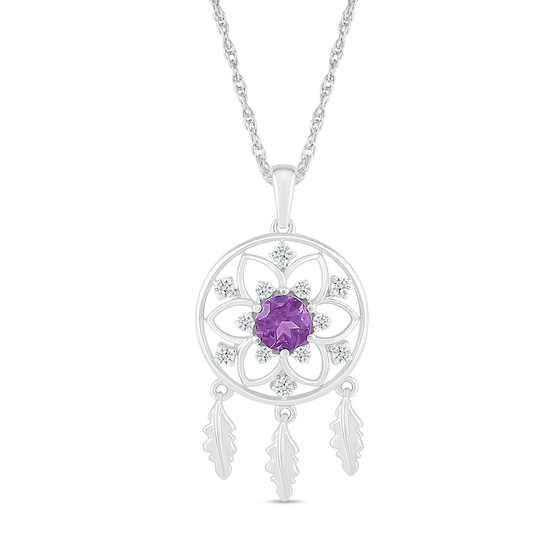 5.0mm Amethyst and White Lab-Created Sapphire Mandala Dream Catcher Pendant in 10K White Gold