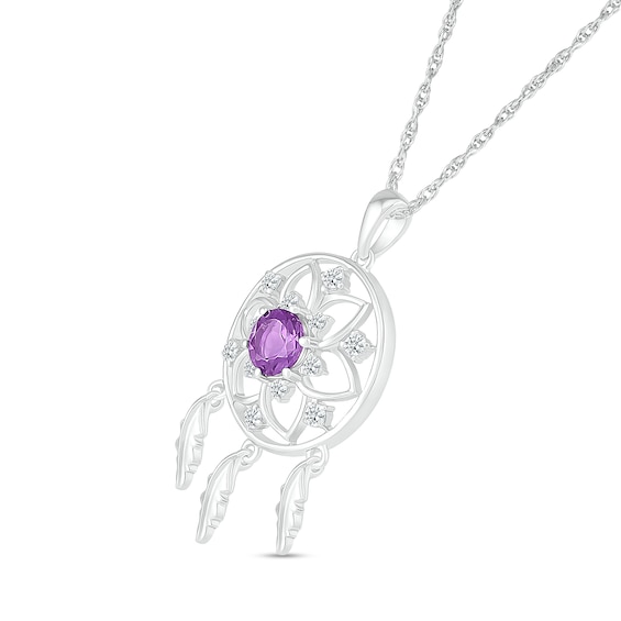 5.0mm Amethyst and White Lab-Created Sapphire Mandala Dream Catcher Pendant in 10K White Gold