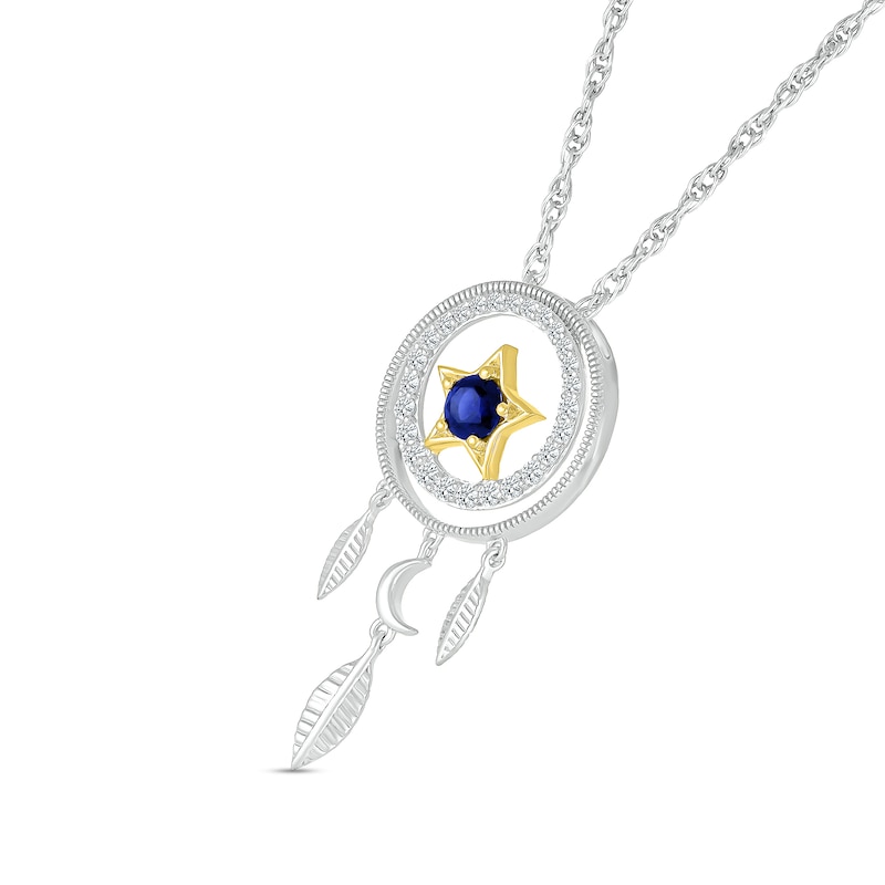 4.0mm Blue and White Lab-Created Sapphire Star with Crescent Moon Dream Catcher Pendant in Sterling Silver and 10K Gold|Peoples Jewellers