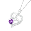 6.0mm Amethyst and Diamond Accent Cursive "Mom" Loop Heart Drop Pendant in Sterling Silver