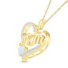Thumbnail Image 1 of 5.0mm Lab-Created Opal and White Lab-Created Sapphire Cursive "Mom" Heart Pendant in Sterling Silver with 14K Gold Plate