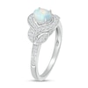 Thumbnail Image 1 of Oval Lab-Created Opal and White Lab-Created Sapphire Contour Frame Leaf-Sides Ring in 10K White Gold