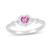 Thumbnail Image 0 of 4.0mm Heart-Shaped Pink and White Lab-Created Sapphire Frame with Scroll Accent Vintage-Style Ring in 10K White Gold