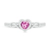 Thumbnail Image 1 of 4.0mm Heart-Shaped Pink and White Lab-Created Sapphire Frame with Scroll Accent Vintage-Style Ring in 10K White Gold