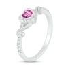 Thumbnail Image 2 of 4.0mm Heart-Shaped Pink and White Lab-Created Sapphire Frame with Scroll Accent Vintage-Style Ring in 10K White Gold
