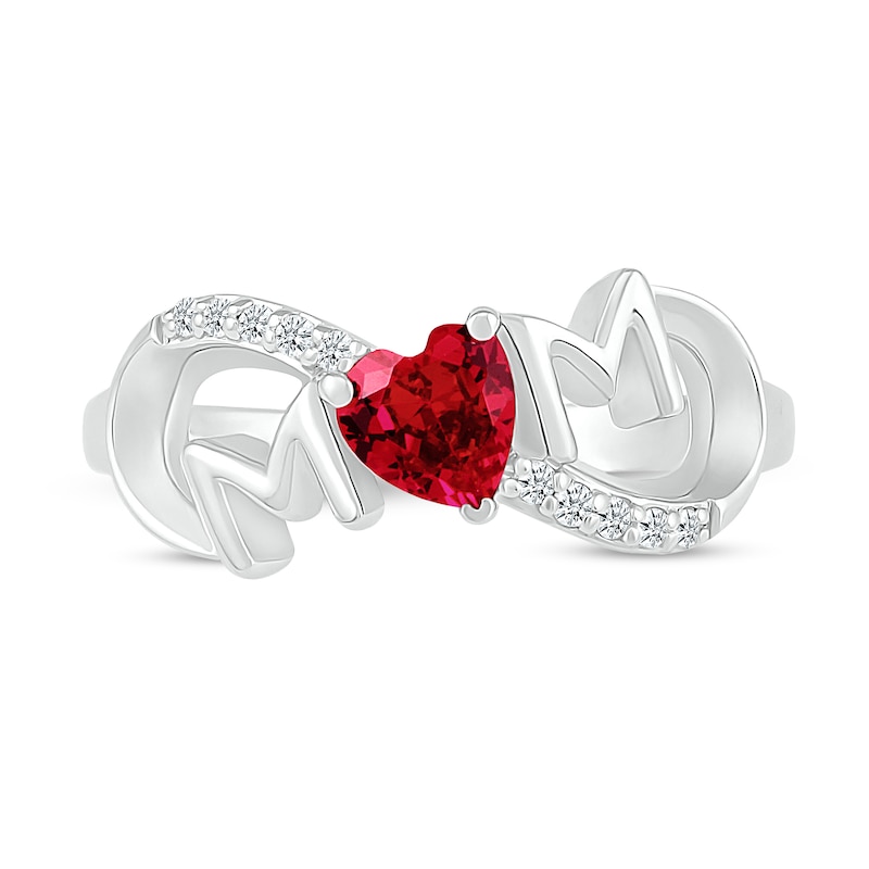 5.0mm Heart-Shaped Lab-Created Ruby and White Lab-Created Sapphire "MOM" Infinity Ring in Sterling Silver|Peoples Jewellers