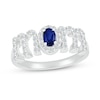 Thumbnail Image 0 of Oval Blue and White Lab-Created Sapphire "MOM" Ring in 10K White Gold