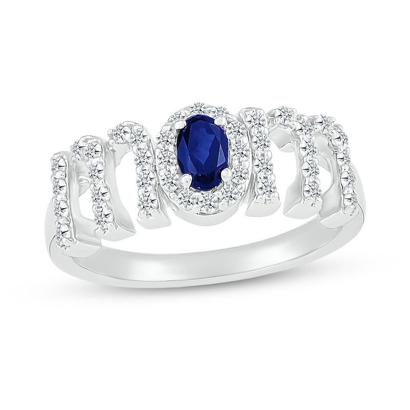 Oval Blue and White Lab-Created Sapphire "MOM" Ring in 10K White Gold|Peoples Jewellers