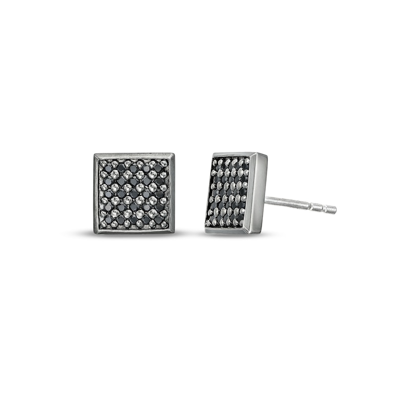 Men's 0.33 CT. T.W. Black Multi-Diamond Square Stud Earrings in Sterling Silver with Black Rhodium|Peoples Jewellers