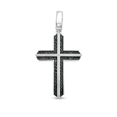 Men's 0.75 CT. T.W. Black Diamond Edge Cross Charm in Sterling Silver