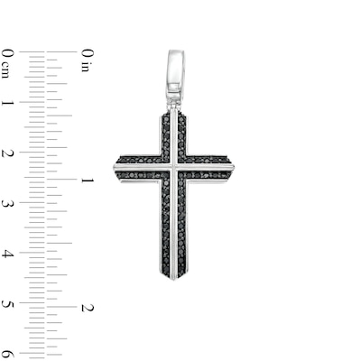 Men's 0.75 CT. T.W. Black Diamond Edge Cross Charm in Sterling Silver