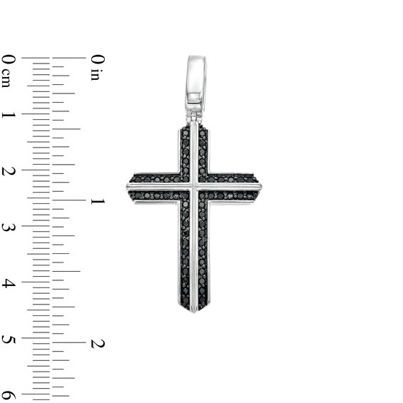 Men's 0.75 CT. T.W. Black Diamond Edge Cross Charm in Sterling Silver