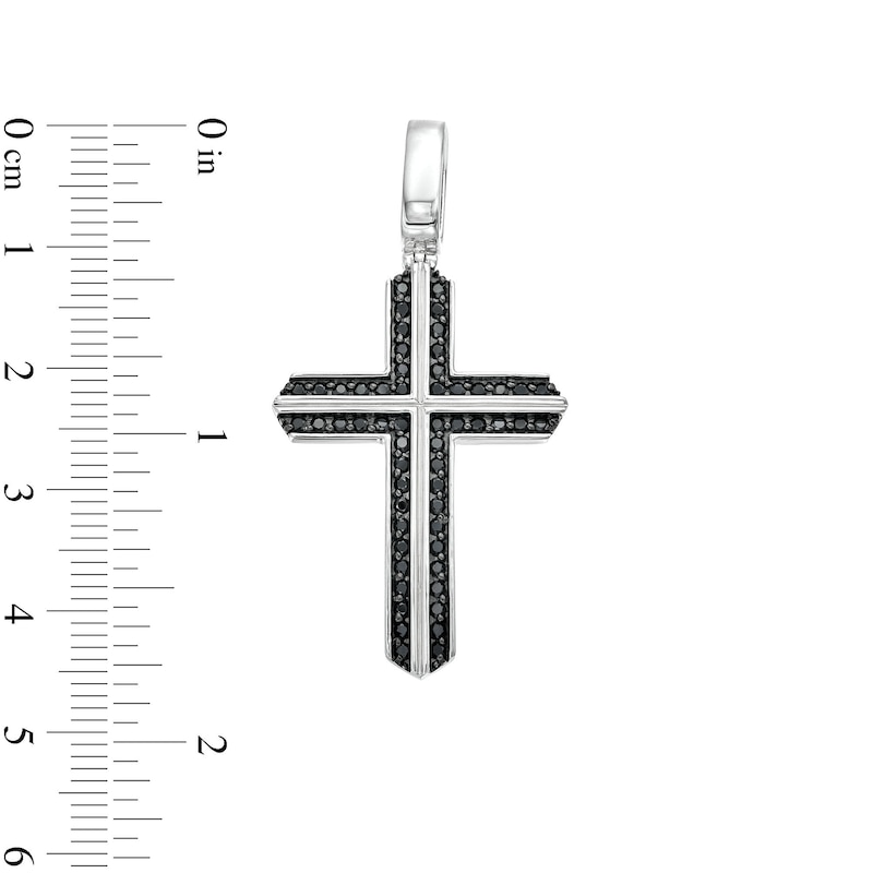 Men's 0.75 CT. T.W. Black Diamond Edge Cross Charm in Sterling Silver