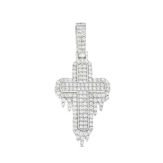 Men's 1.00 CT. T.W. Diamond Drip Frame Cross Charm in 10K White Gold