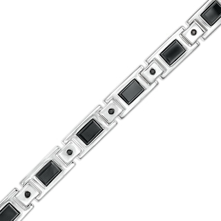 Men's Baguette Onyx and 0.25 CT. T.W. Black Diamond Link Bracelet in Sterling Silver - 8.5"