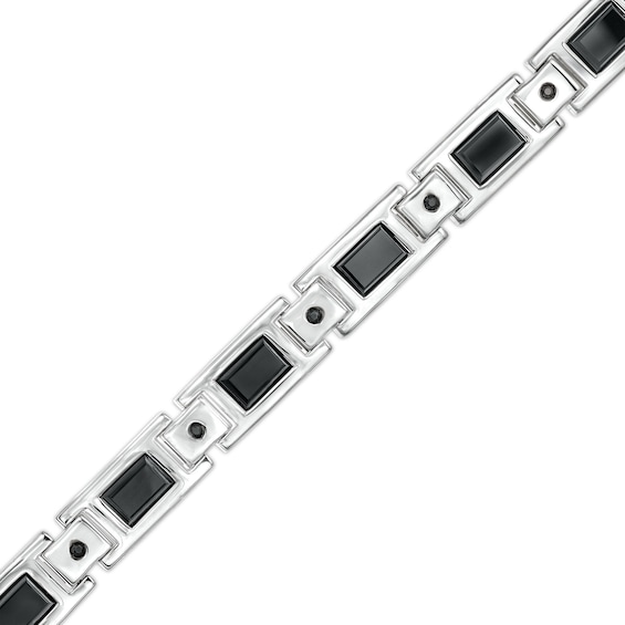 Men's Baguette Onyx and 0.25 CT. T.W. Black Diamond Link Bracelet in Sterling Silver - 8.5"