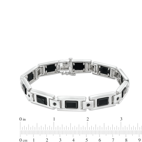 Men's Baguette Onyx and 0.25 CT. T.W. Black Diamond Link Bracelet in Sterling Silver - 8.5"