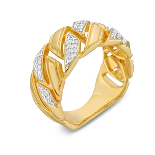 Men's 0.25 CT. T.W. Diamond Squared Curb Chain Ring in 10K Gold