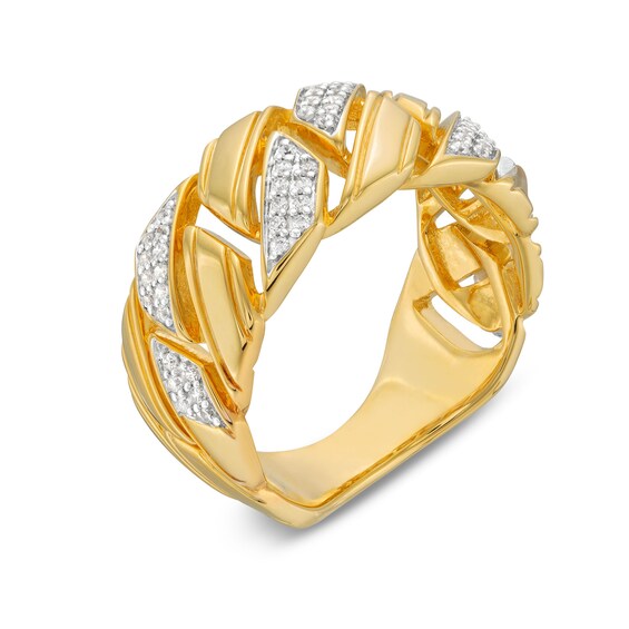 Men's 0.25 CT. T.W. Diamond Squared Curb Chain Ring in 10K Gold