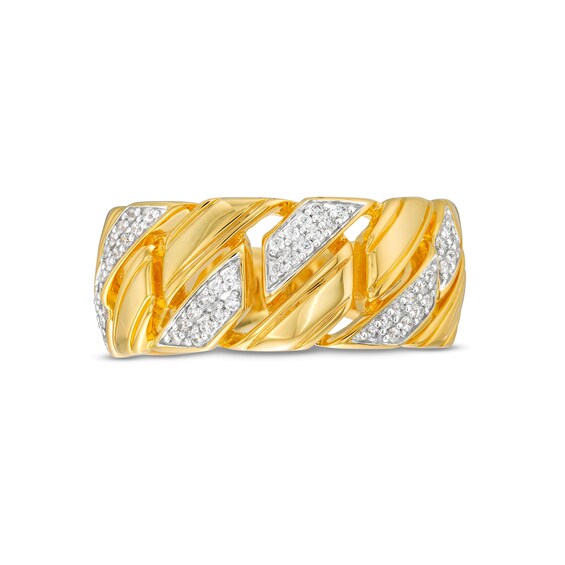 Men's 0.25 CT. T.W. Diamond Squared Curb Chain Ring in 10K Gold