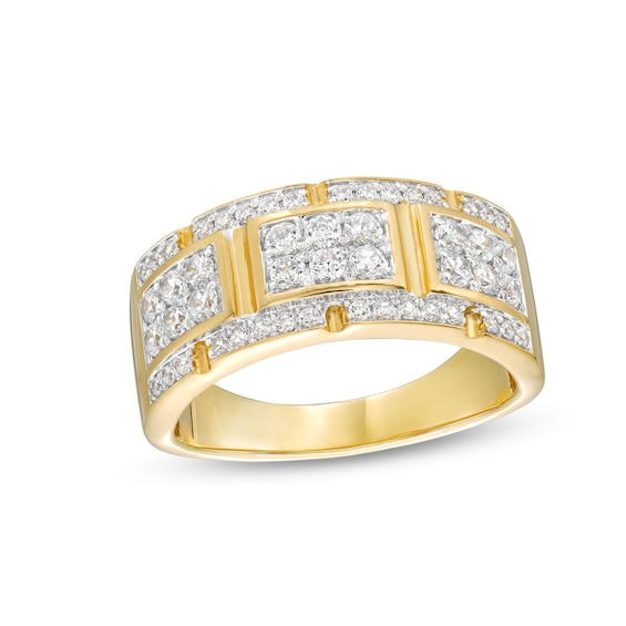 Men's 1.00 CT. T.W. Diamond Brick Pattern Ring in 10K Gold