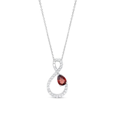 Pear-Shaped Garnet and White Lab-Created Sapphire Loop Infinity Pendant in Sterling Silver