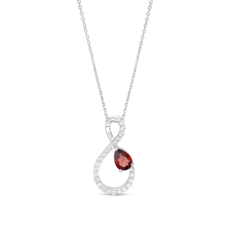 Pear-Shaped Garnet and White Lab-Created Sapphire Loop Infinity Pendant in Sterling Silver|Peoples Jewellers