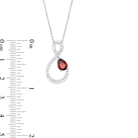 Pear-Shaped Garnet and White Lab-Created Sapphire Loop Infinity Pendant in Sterling Silver