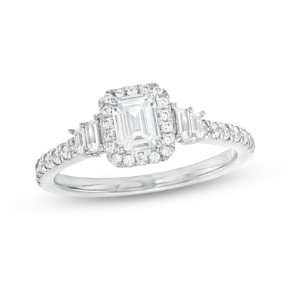 Canadian Certified Emerald-Cut Centre Diamond 1.00 CT. T.W. Frame Engagement Ring in 14K White Gold (I/I1)