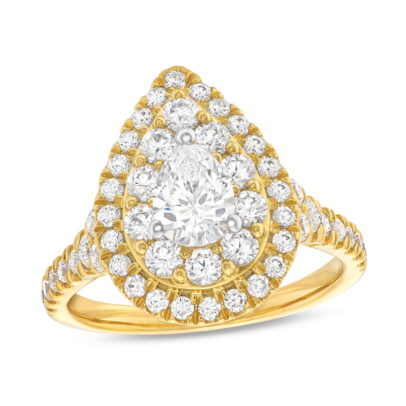 1.75 CT. T.W. Canadian Certified Pear-Shaped Diamond Teardrop Frame Engagement Ring in 14K Gold (I/I1)|Peoples Jewellers